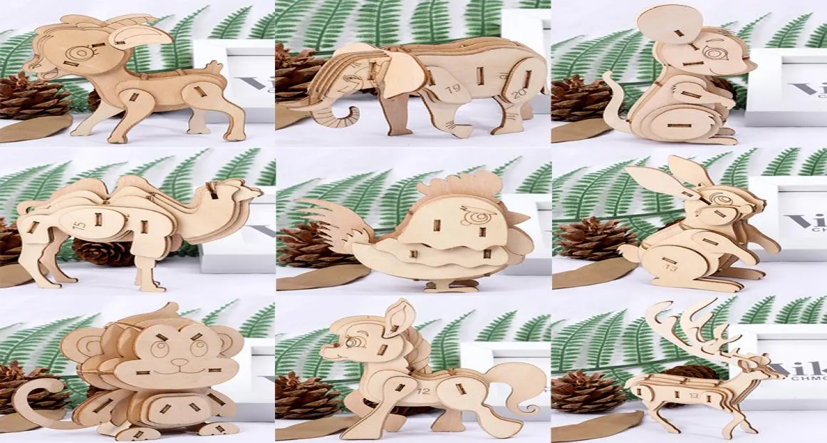 Laser Cutting Wooden 3D Puzzle Cute Animal Model Toys Assembly Wood Desk Decoration For Children Kids Gift PT0187717723