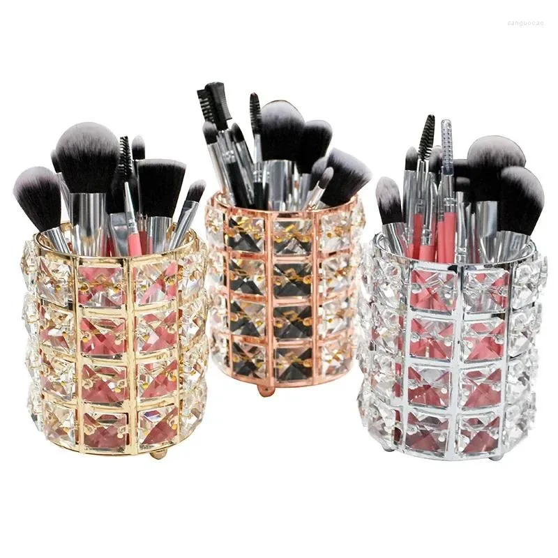 Boîtes de rangement Porte-stylo en cristal circulaire unique pour organiser les crayons à sourcils et les pinceaux de maquillage