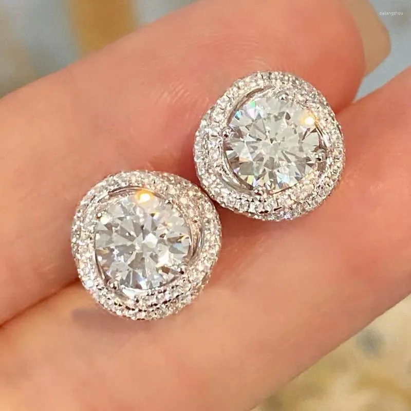 Brincos sólidos 18k ouro branco feminino 1 2 3 4 5 quilates moissanite diamantes festa de casamento noivado aniversário presente fita