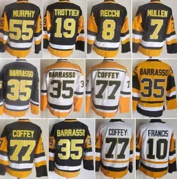 Retro Hockey Vintage 35 Tom Barrasso Jersey CCM 77 Paul Coffey 8 Mark Recchi 7 Joe Mullen 10 Ron Francis 19 Bryan Trottier Stitching Classic Retire Mens For Sport Fans