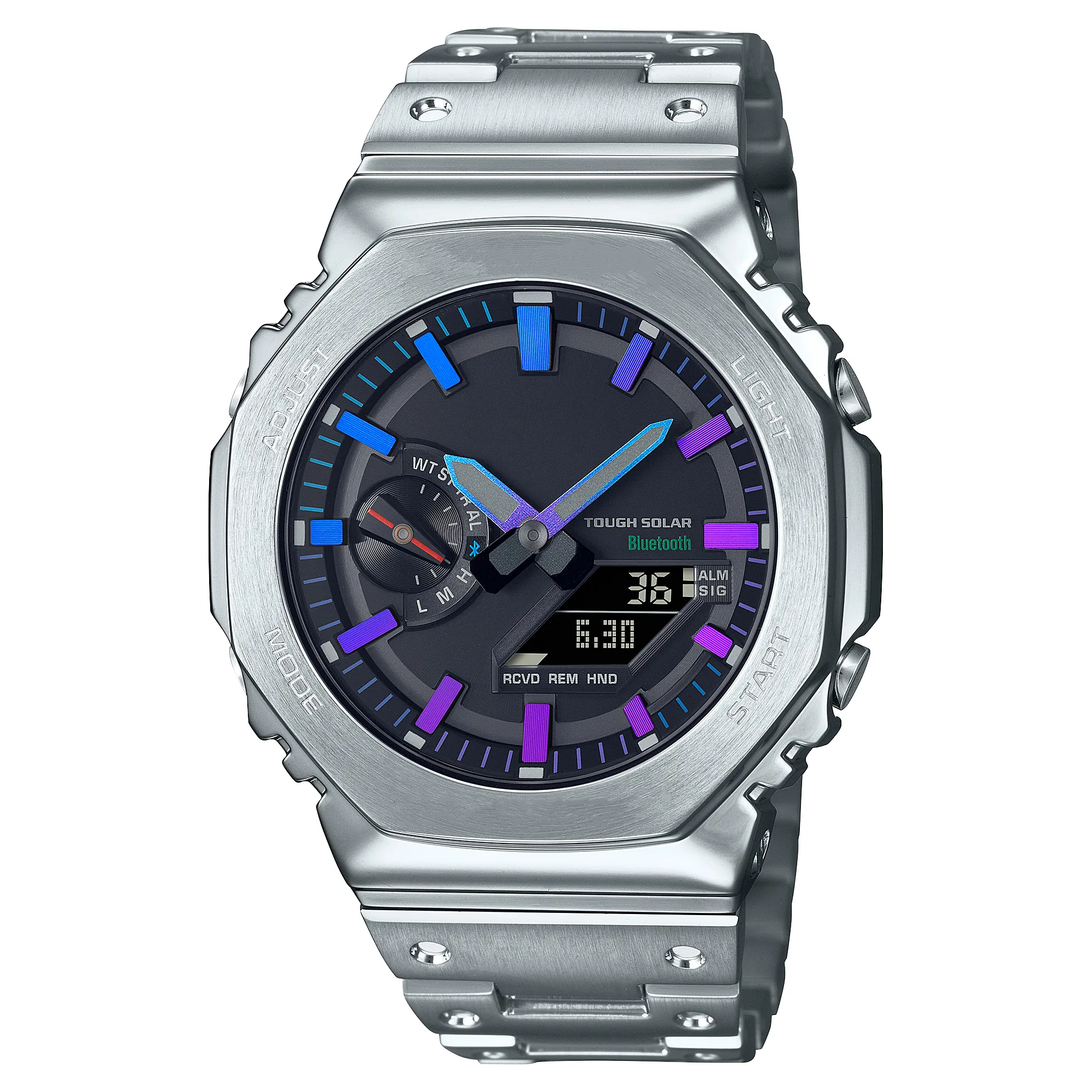 Спортивные цифровые кварцевые мужские часы GM-B2100, сплав, светодиодный, ультратонкий циферблат, мировое время, стальной ремешок, полнофункциональная серия из дуба
