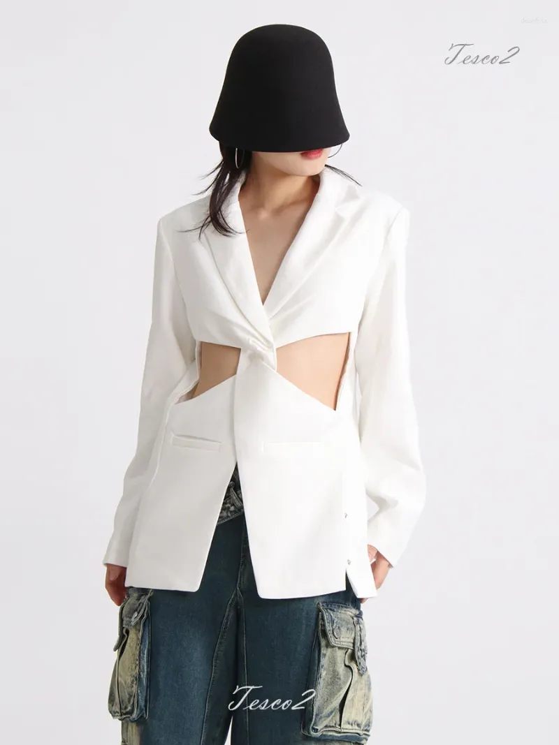 Tesco – costume Blazer tendance pour femmes, veste ajourée, manteau solide avec nœud, Streetwear, hauts de printemps 2024