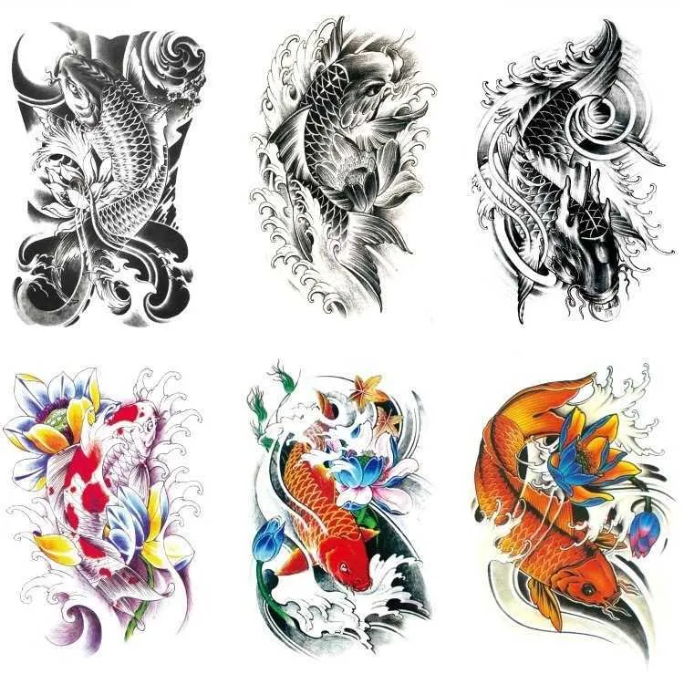 Ny tatuering klistermärke arm halv vattenöverföring tryckning vattentät med lyckosam kinesisk stil