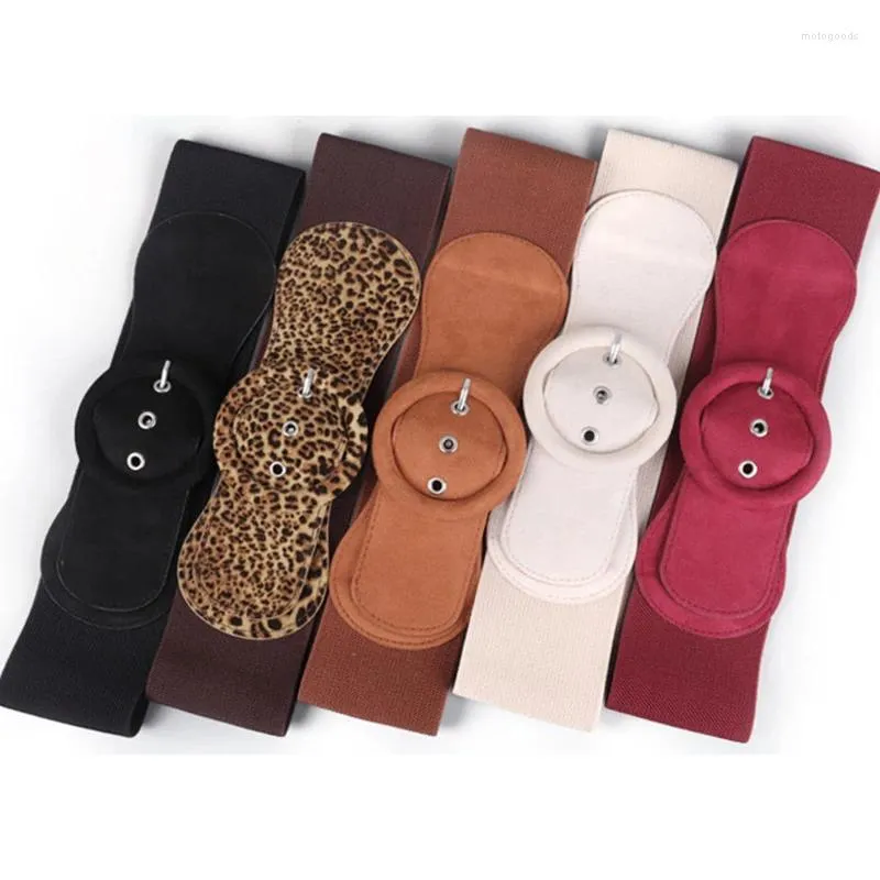 Belts Women Belt Stretch Wide Waist Metal Buckle Leopard Suede Leather Strap Female Apparel Accessories Dress Fall Winter