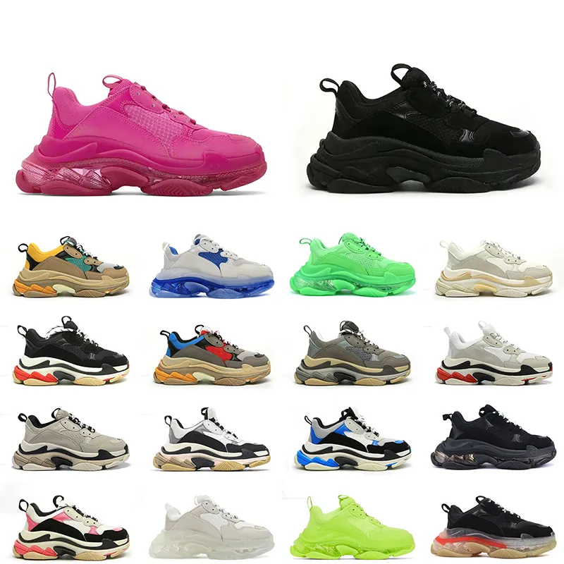 2024 Top Fashion Luxury Brand Triple S Casual Designer Skor Plattform Sneakers Spår Black White Gery Red Pink Blue Royal Neon Green Beige Women Mens Trainers