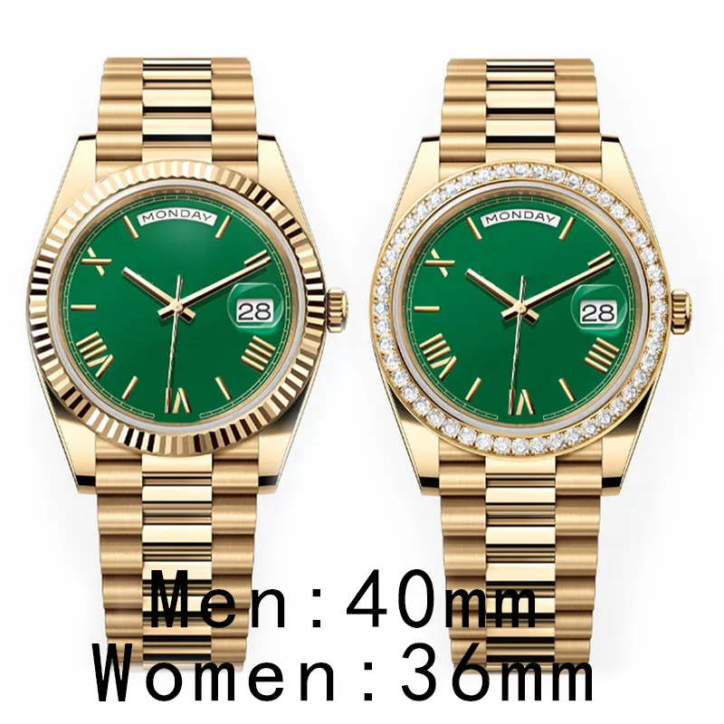 DAY date mens watches automatic watch machine 40mm lady 36mm woman Gold 904L stainless steel strap sapphire With diamond ST9 hidden folding buckle waterproof SS