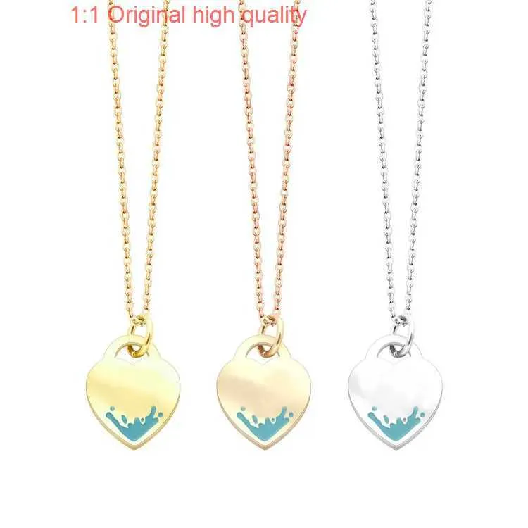 Tiffanyans S925 High Quality Fashion Steel Letter Peach Heart Green Rose Gold Necklace Trade Ladies Love Necklace Pendant for Woman