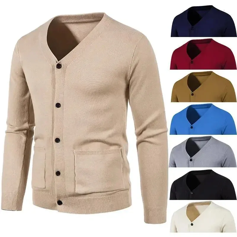 Herbst Herren Lässiger, dünner, einreihiger, lockerer, solider Cardigan-Pullover 240113