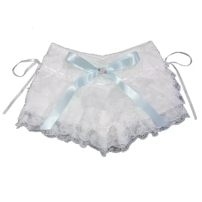 Rubans courts en dentelle multicouches, volants à fleurs, taille élastique, short gâteau mignon Lolita pour filles douces, vêtements Kawaii 240113