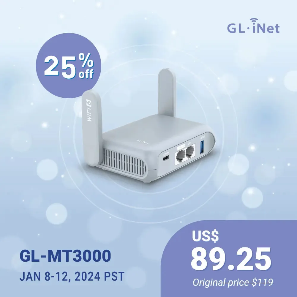 Glinet Glmt3000 Beryl AX WiFi 6 ROUTER GIGABIT ROUTER CONNECT Public El Captive Portal Cybersecurity 240113