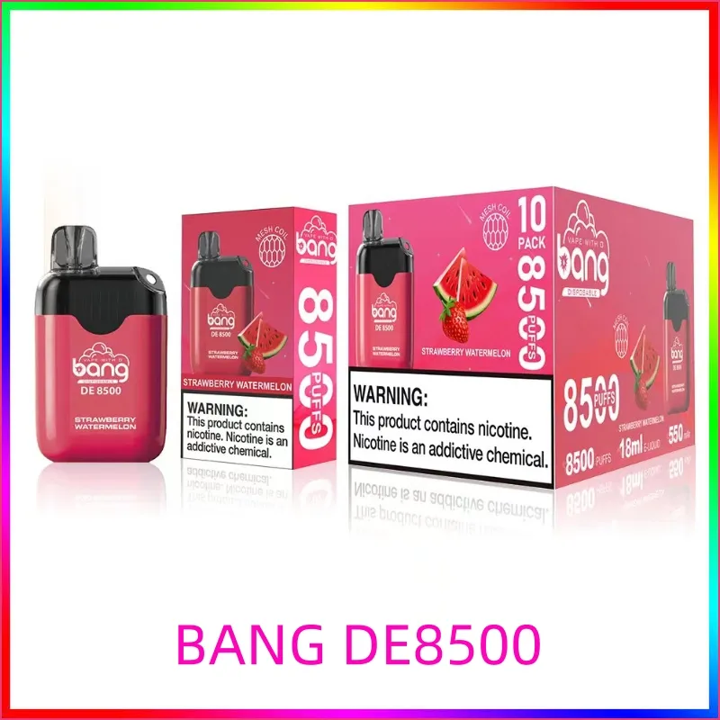 Bang 8500 Puffs Electronic Cigarette Kit Rechargeable Disposable Vape Box Mesh Coil 550mAh Battery 18ml Prefilled Pods Carts Vapors Crazvapes BANG DE8500