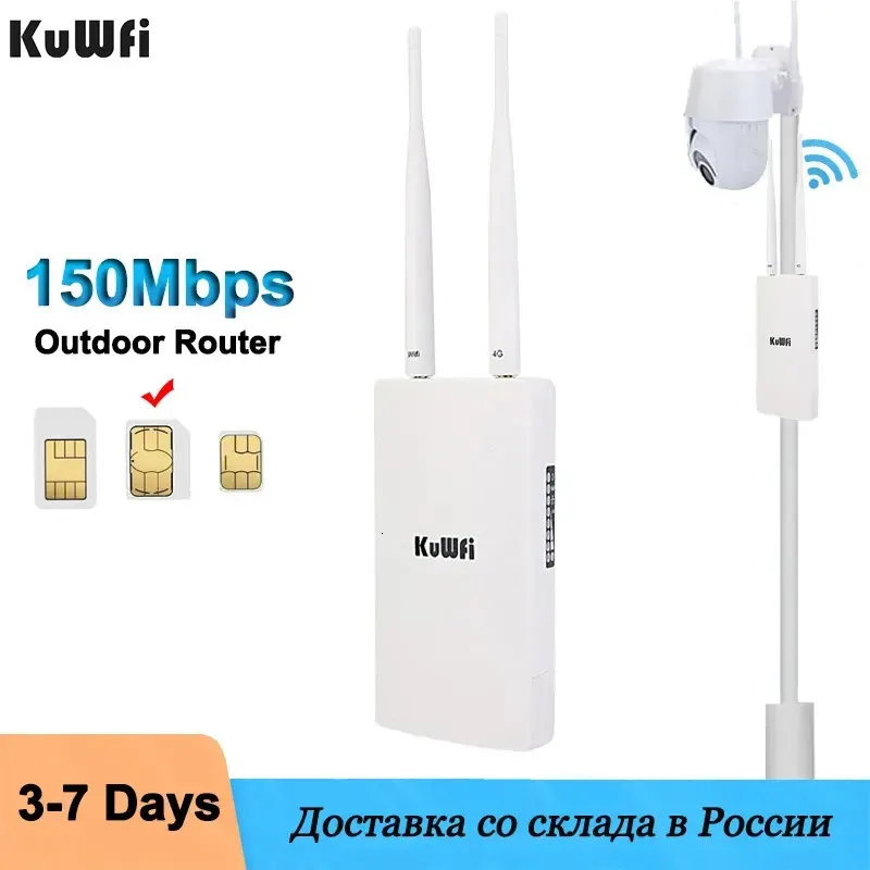 Kuwfi Outdoor 4G WiFi Router 150ms Wi Fi med SIM -kort All Weather Waterproof Booster Extender för IP Camera 240113