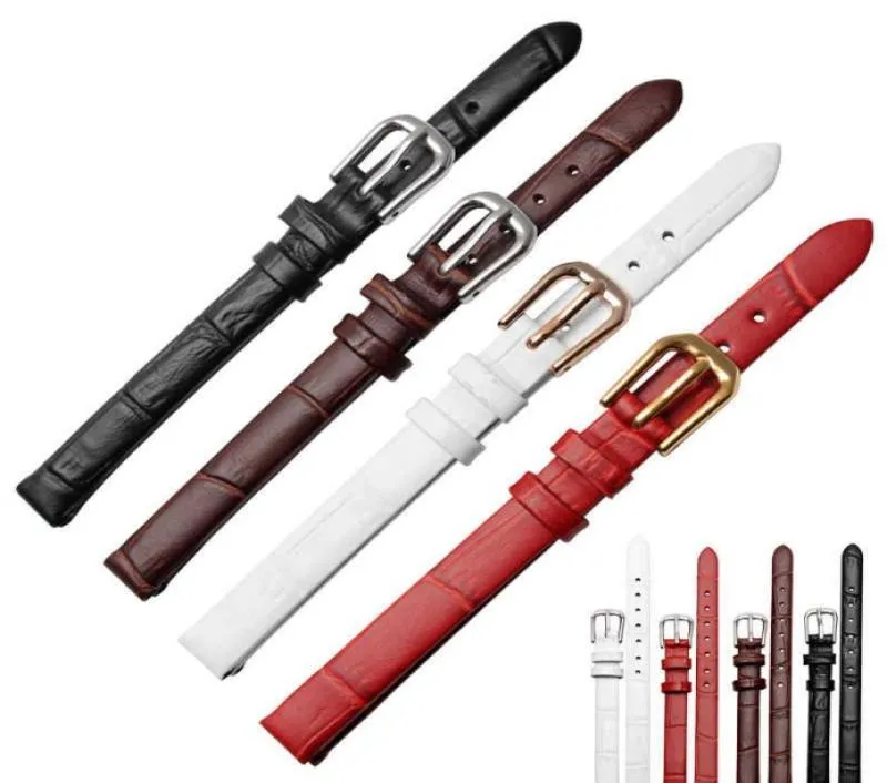 Montres-bracelets en cuir véritable bande de mode dame bracelet de montre de petite taille 6mm 8mm 10mm 12mm noir blanc rouge marron bracelet de montre H09154930155