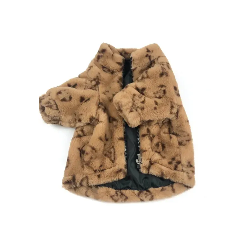 Designer hondenkleding winterhondenkleding met oud bloempatroon warme zachte bont pet jas verdikte kattenjas voor kleine honden Franse bulldog schnauzer bruin xxl a292