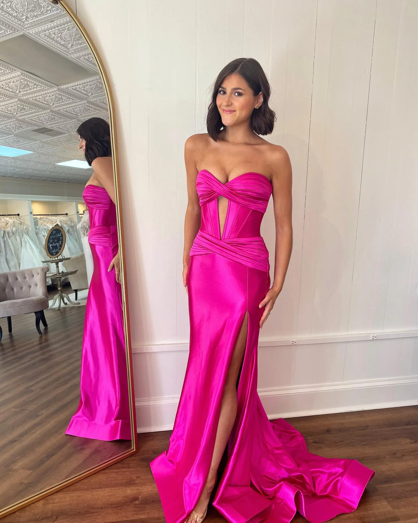 Backless Trumpet Mermaid Black Keyhole Satin Prom Dress With Slit Backless Trumpet Mermaid Black Keyhole Satin Prom Dress With Slit