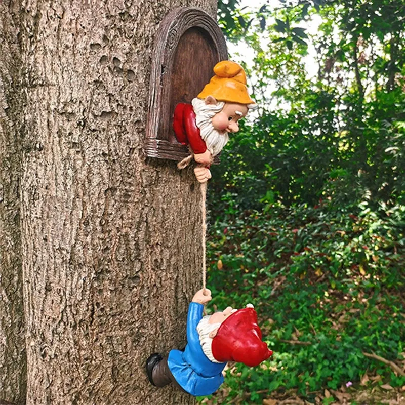 Sculpture d'escalade naine, décoration d'arbre de jardin, décoration de cour en résine, elfe, artisanat d'extérieur, Statue naine, cadeau 240113