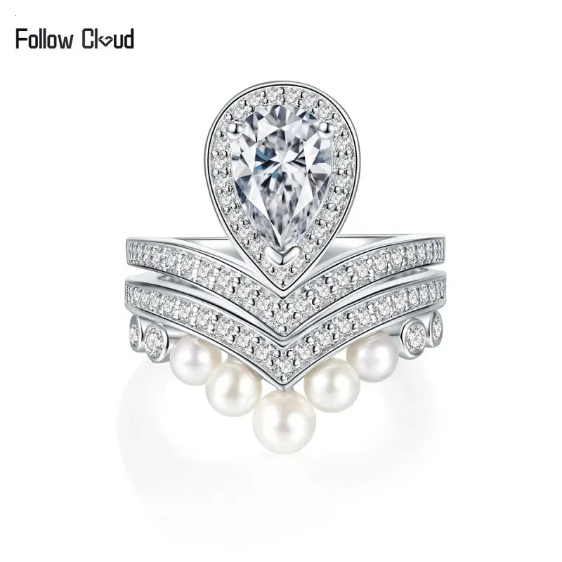 Follow Cloud Anillos de diamantes en forma de pera con gotas de agua y perlas de 15 quilates para mujer, joyería de alianza de boda, plata de ley S925 240113