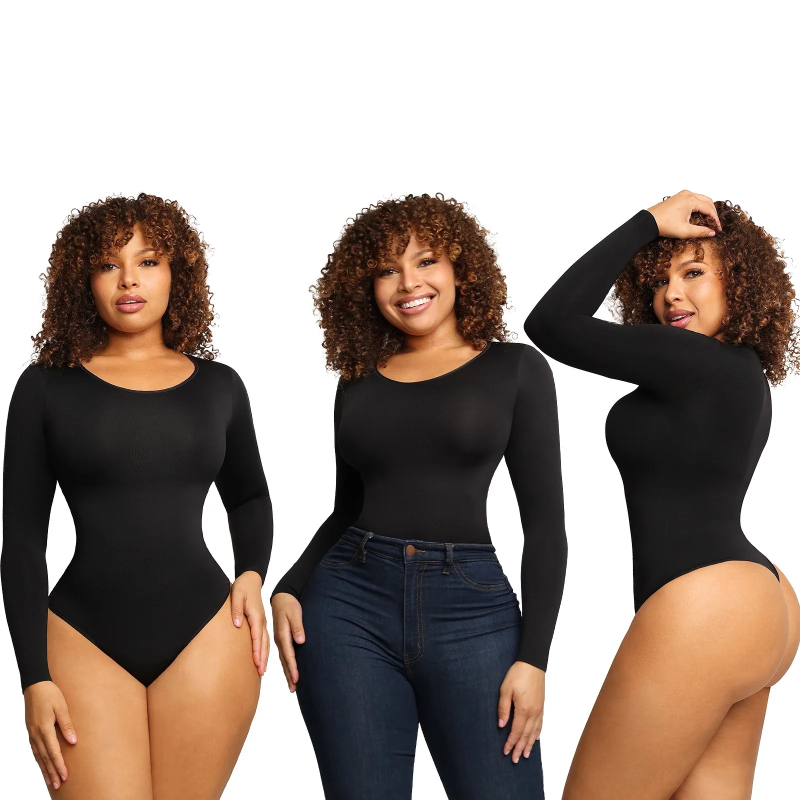 Seamless Long Sleeve Bodysuit for Women Tummy Control Shapewear