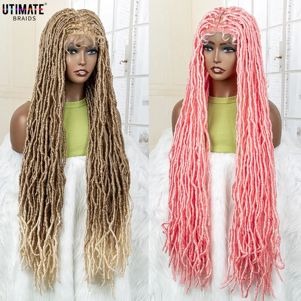 Dreadlock tressé s synthétique pleine dentelle 36 pouces coloré sans noeuds boîte tressage cheveux pour les femmes afro brésiliennes usage quotidien 240113