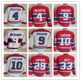 Men Vintage Classic Montreal Hockey Jerseys 10 Guy Lafleur 4 Jean Beliveau 9 Maurice 29 Ken Dryden 33 PATRICK ROY Retro CCM Uniforms