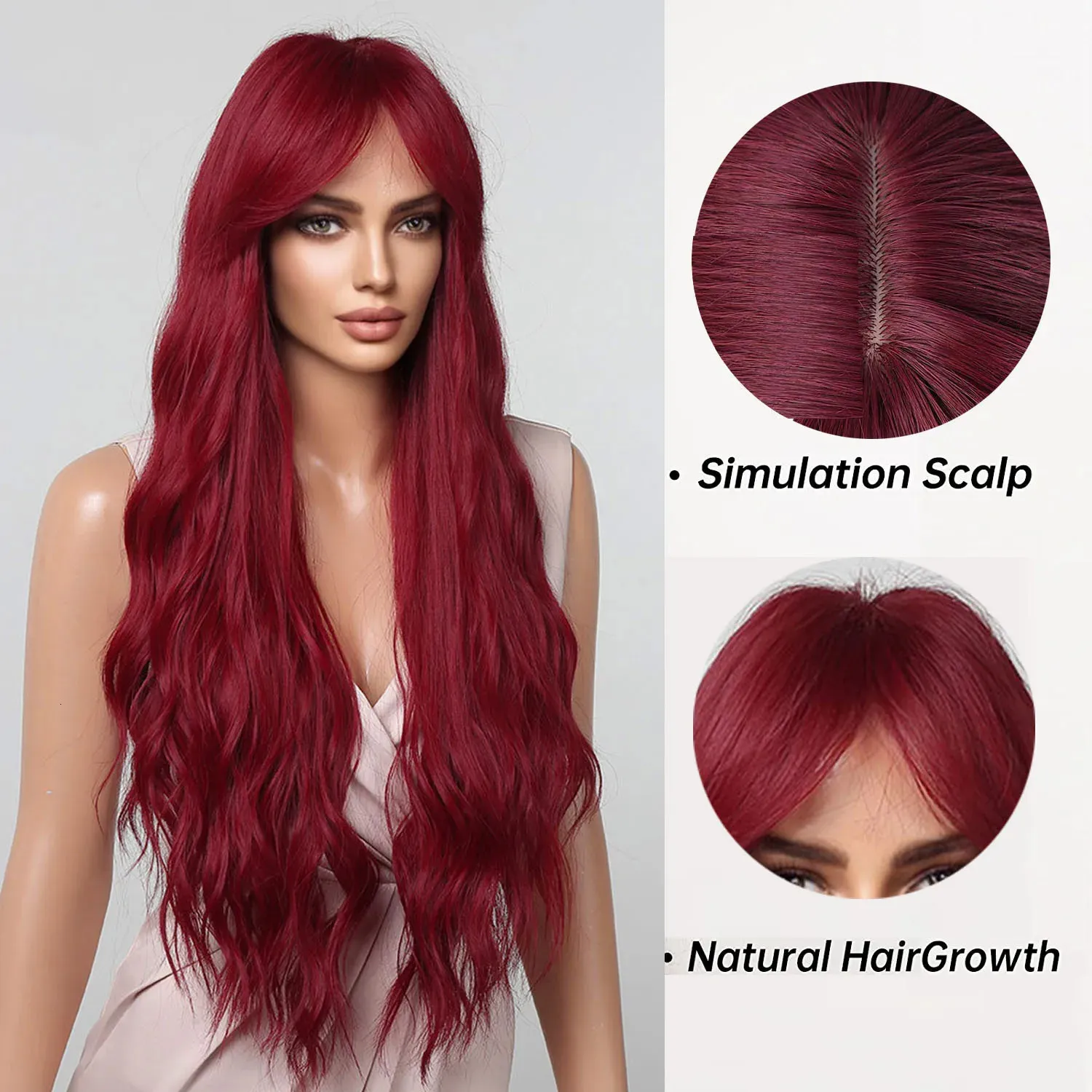 Red wine Burgundy Long Bangs Wig S867c270ccbad43fa97a38037cfd72  main image 3