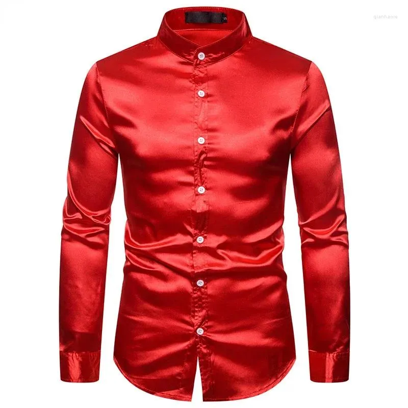 Mens Red Satin Dress Shirt: Silk-Like Texture, Slim Fit Mandarin Collar Tuxedo Shirt for Party, Wedding, Prom & Disco - Buy Now! from Dhgate Mens Casual Shirts - price 35.64 Mens Red Satin Dress Shirt: Silk-Like Texture, Slim Fit Mandarin Collar Tuxedo Shirt for Party, Wedding, Prom & Disco - Buy Now! from Dhgate Mens Casual Shirts - price 35.64