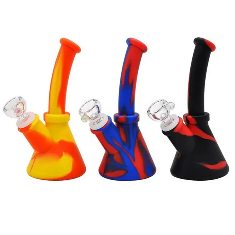 6.5inch Mini Silicone Hnad Pipe Beaker Bong Water Pipes Bongs Unbreakable Dab Oil Rig with Silicone Downstem 14mm Glass Bowl Smoking Accessories
