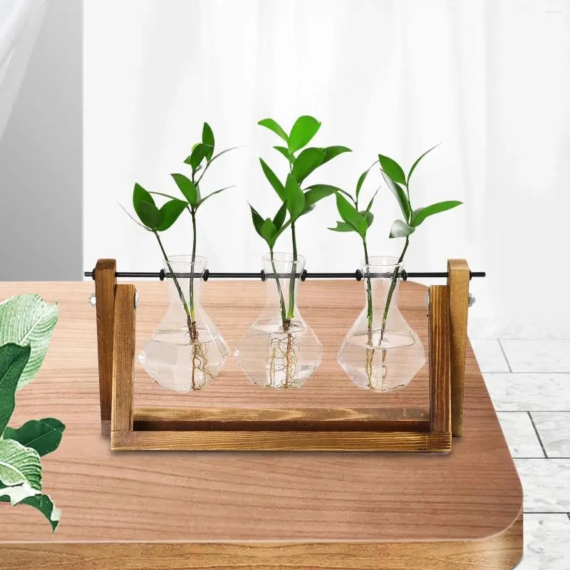 Vaser glas knopp vas hydroponics växter trä stativ förökning burkar konst för hyllan