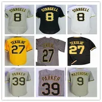 Retro 8 Willie Stargell Pittsball Jersey 39 Dave Parker 27 Kent Tekulve 9 Bill Moski Throwback Pullover Sewn Pirate Jerseys Yellow Grey Black White