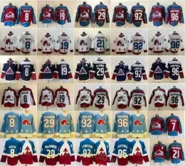 Colorado Hockey Avalanche 8 Cale Makar Jersey Reverse Retro 29 Nathan MacKinnon 92 Gabriel Landeskog 96 Mikko Rantanen 19 Joe Sakic 21 Peter