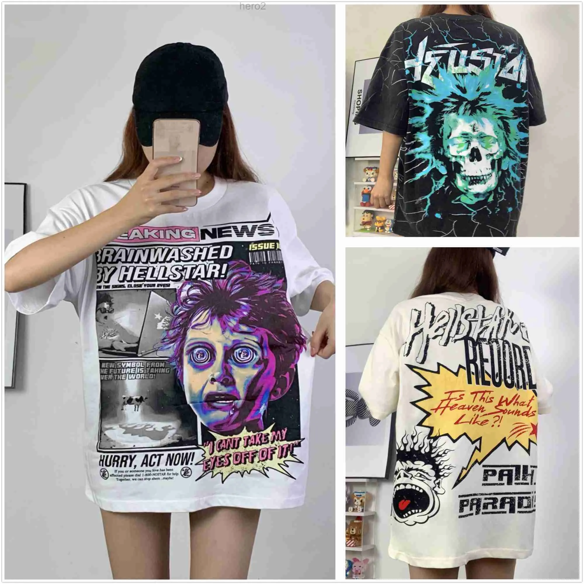 HellStar Shirt Mens T -koszulka T koszuli graficzne odzież ubrania Hipster vintage myjnie tkaninowy styl graffiti w stylu pęknięcia geometryczne wzór wysoko my g6Br