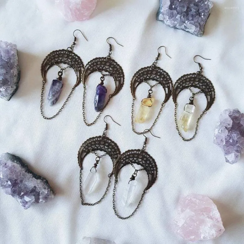 Dangle Earrings Vintage Moon Irregular Crystal For Women Girls Fashion Bohemian Jewelry Accessories Gift Bronze Witch Ear Hooks