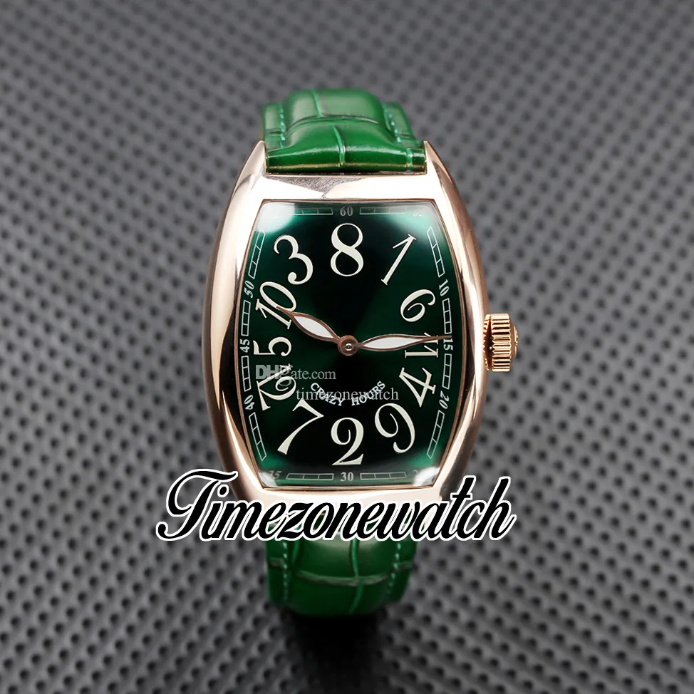 Nuevo 40 mm Cintree Curvex Crazy Hour Reloj automático para hombre 8880 Esfera verde Caja de oro rosa Correa de cuero verde Relojes para caballero Timezonewatch DHFM Z08A