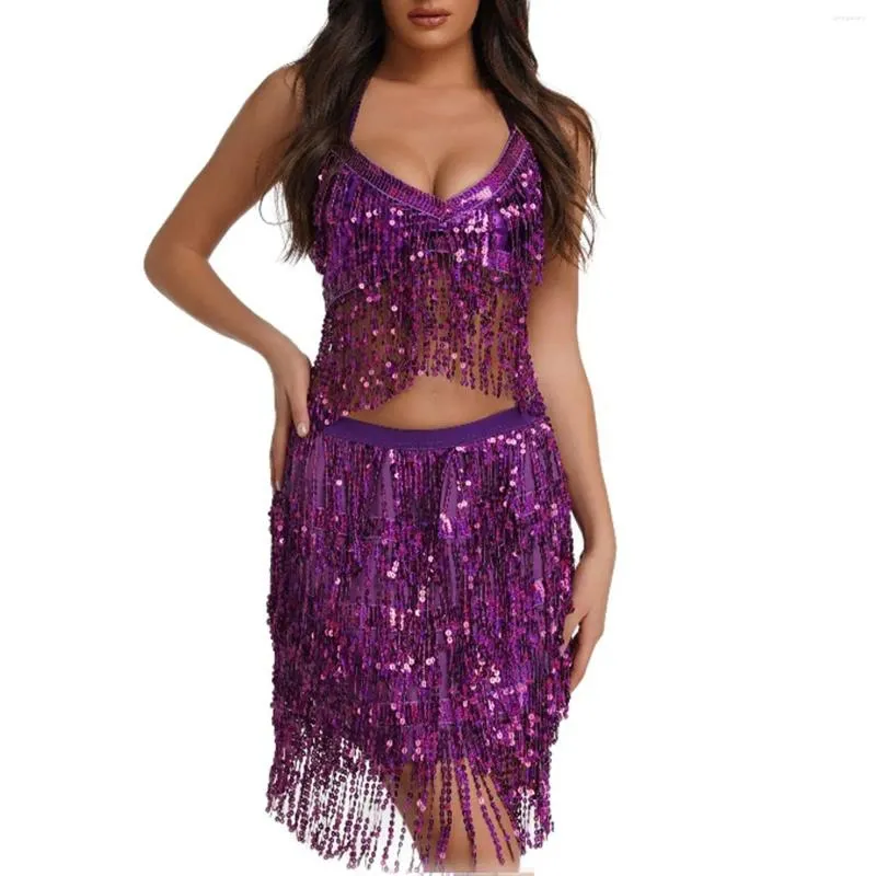 Gonne Gonna con nappe con paillettes Abito da donna Party Dance Sexy Jazz Tubo d'acciaio Carnevale Performance Costume Abiti Bustier