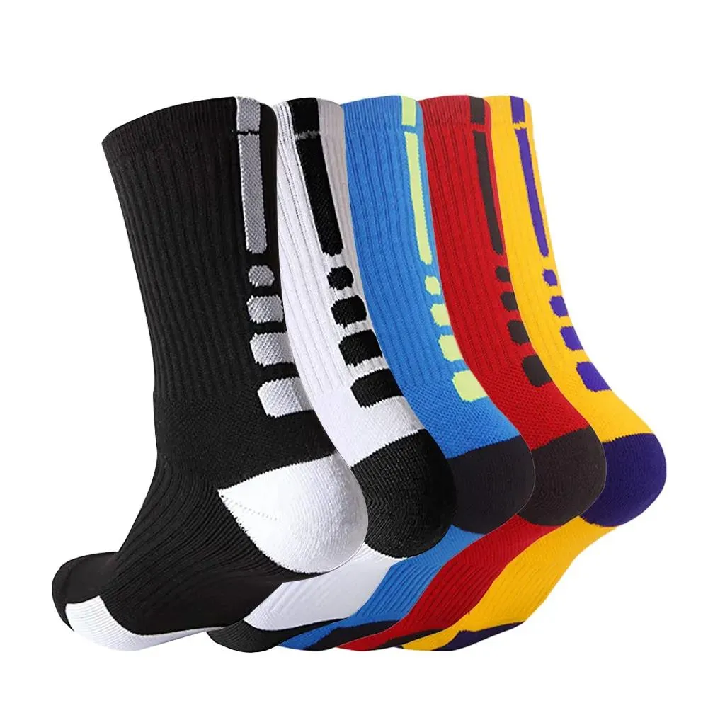 Strumpor Nya 3/5 par Men's Athletic Crew Cycling Socks Professional Road MTB Bike Compression Handduk Socks Racing Outdoor Unisex Sports