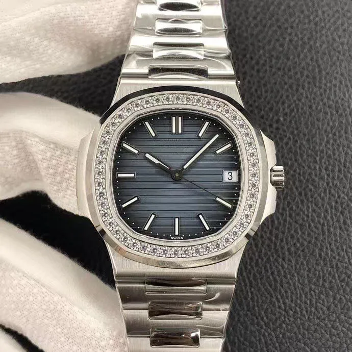 3KF süper izle 40mm son derece ince kare elmas yüzük yeşil kadran gürültüsüz cal.324 Otomatik hareket 5711 904L çelik 3K Fabrika Bussiness Holwatch