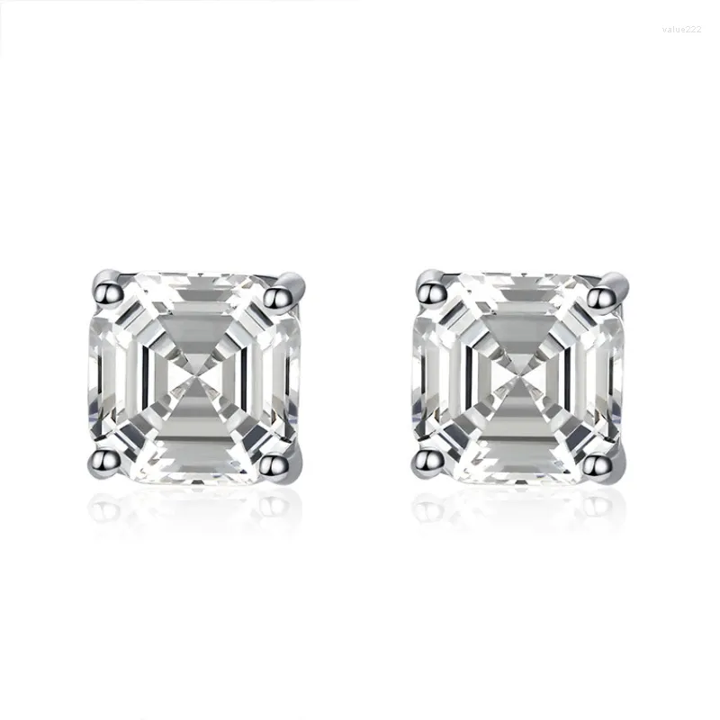 Stud Earrings SpringLady 7 7MM High Carbon Diamond Emerald Cutter 925 Sterling Silver Anti Allergy White Rectangle
