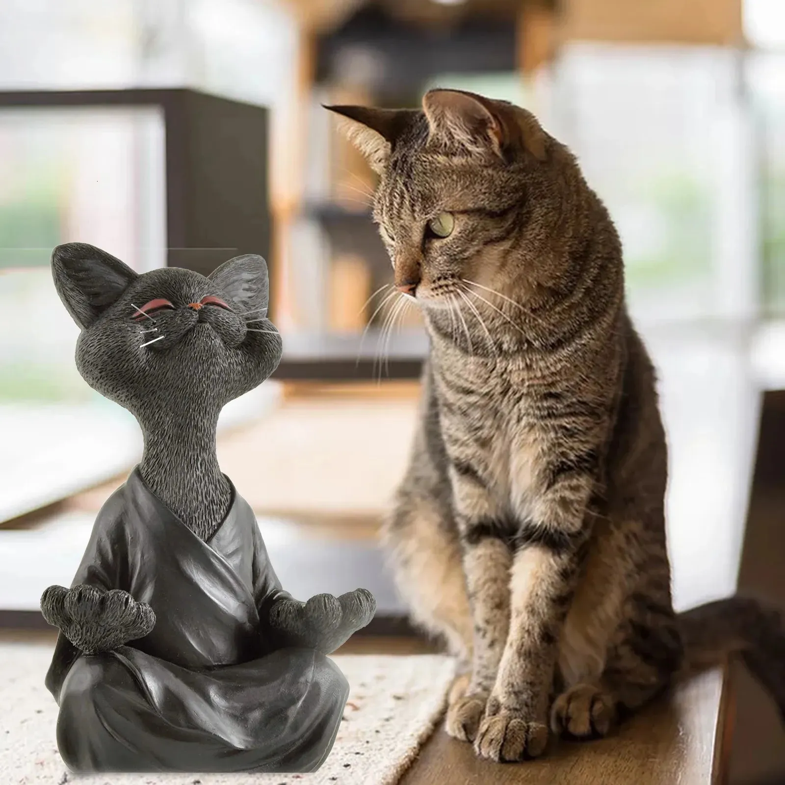 Zen Cee Zen Garden Cat Statue: Meditating Yoga Cat Figurine for Home & Outdoor ...