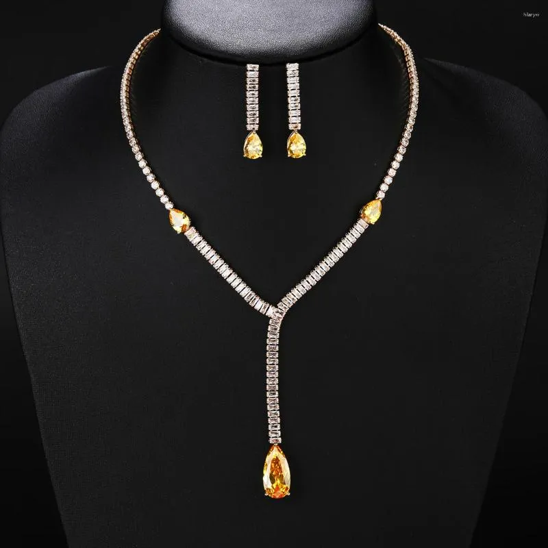 Necklace Earrings Set Fashion Simple Crystal Cubic Zirconia Drop For Women Jewelry Bridal Wedding Accessories CN10485