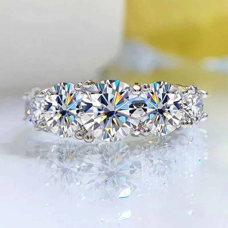 18k banhado a 36CT todos os anéis para mulheres 5 pedras brilhantes diamante aliança de casamento S925 joias de prata esterlina GRA 240113