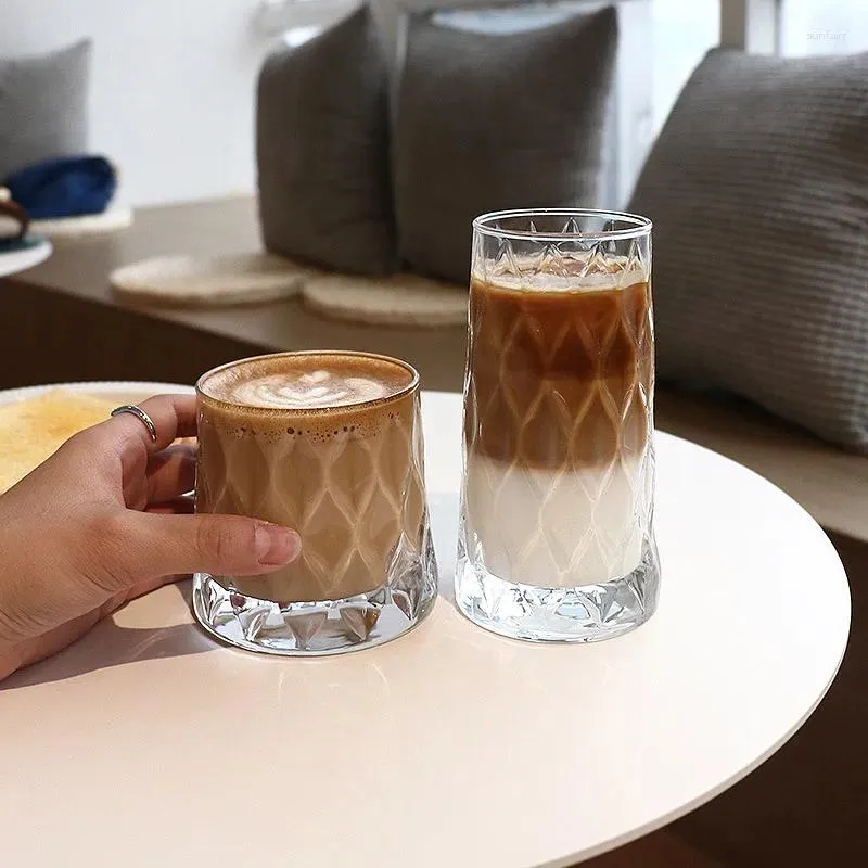 Bicchieri da vino Rombo Bicchieri da latte in vetro trasparente Tazza da caffè Tazze da tè Bere Cocktail trasparente Acqua Vetreria Tazze per succo di latte