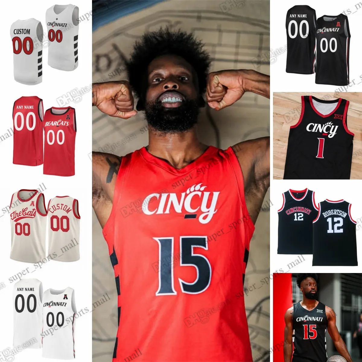 NCAA Custom S-6xl Cincinnati Bearcats Kolej Basketbol Formaları 30 Viktor Lakhin 41 Simas Lukosius 15 John Newman III 55 Aziz Bandaogo CJ Fredrick Jamille Reynolds