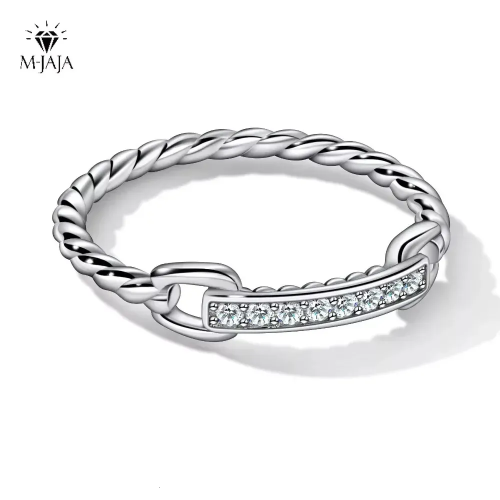 MJAJA Mezze fedi nuziali in argento sterling 925 placcato oro bianco 18 carati D color diamante twist link anello gioielli 240113