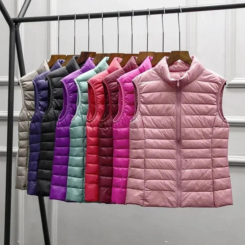 Ultralight Down Vest Women 2023 Kurtka bez rękawów żeńska biała kaczka kamizelka ciepła puffer marna M8XL 240113