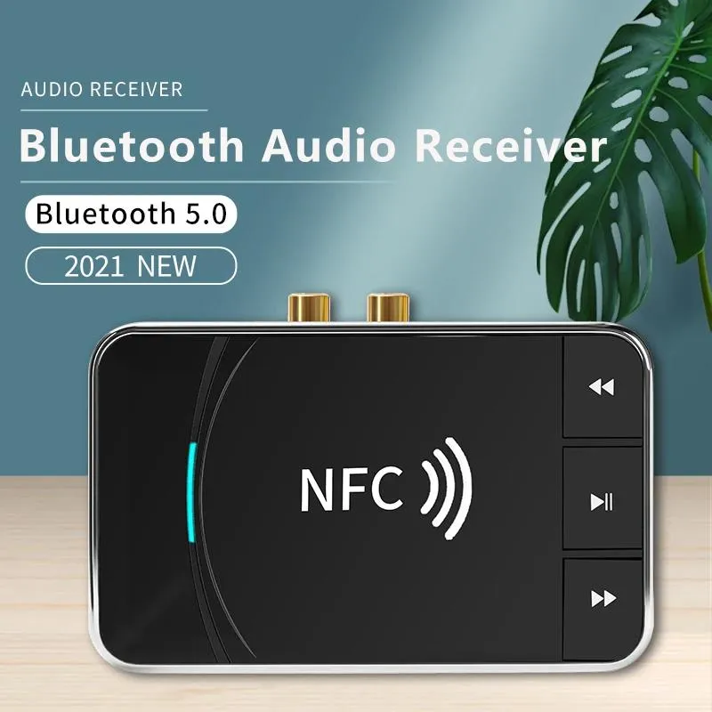 어댑터 Tebe NFC Blootooth 5.0 수신기 3.5mm 보조 RCA 잭 Hifi 스테레오 무선 오디오 어댑터 지원 자동차 스피커 DVD를위한 USB 재생 지원