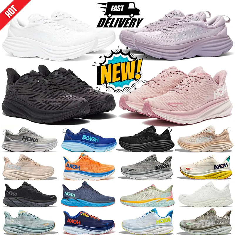 Hokas buty Hoka Clifton 9 Bonda 8 Buty do biegania damskie trenery męskie trampki sporty na zewnątrz wolne osoby yclamen słodki liliak niebieski przepływ lodu Rozmiar 36-47