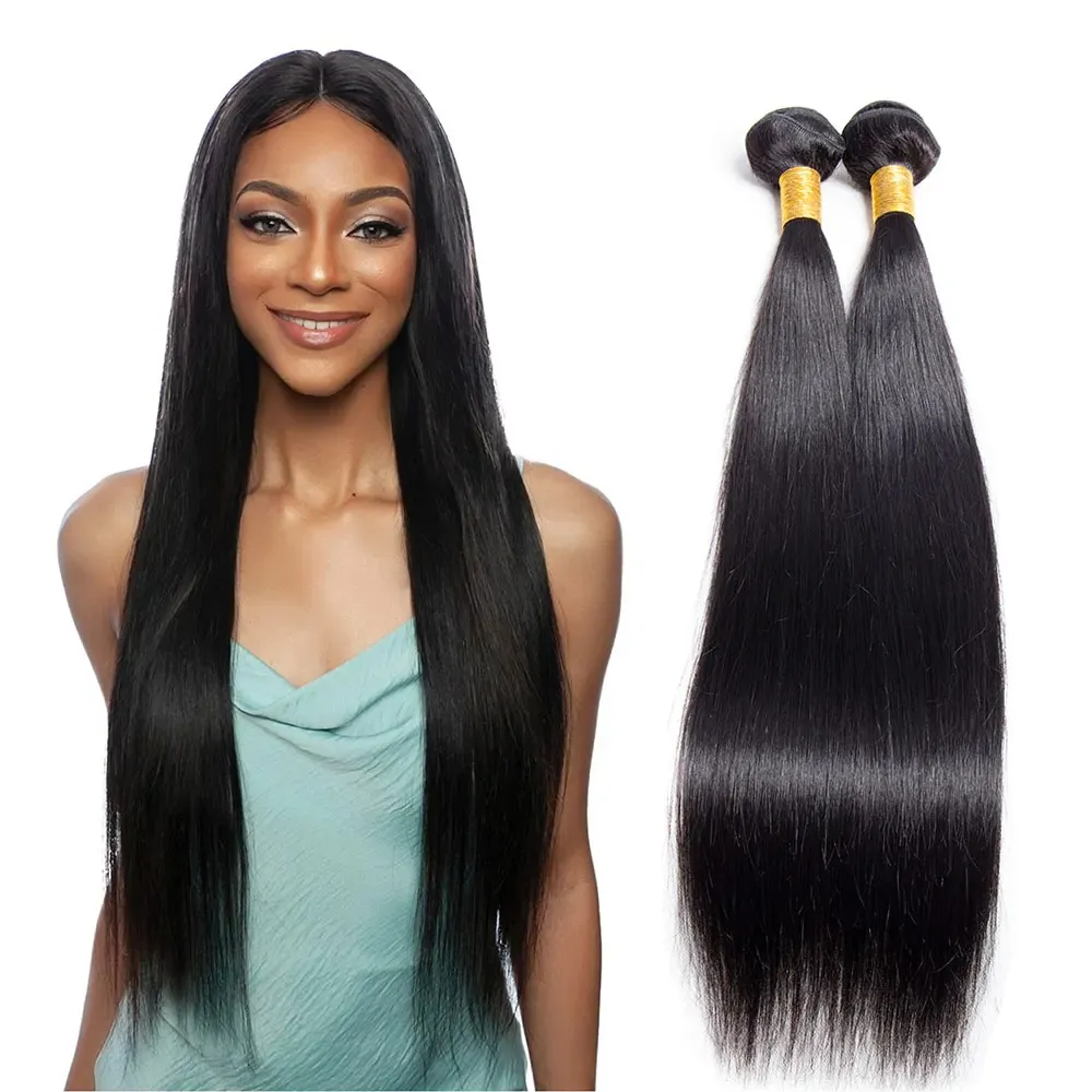 Livraison directe droite vrais cheveux humains paquets brésilien 100% tissage de cheveux 8-30 pouces brut naturel noir cheveux tissage non transformés doubles extensions