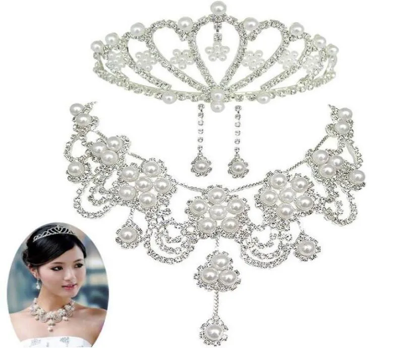 Bridal Jewelry sets wedding accessories chain crown three suits wedding tiara bridal necklace set necklace Beautiful Hair Accessor5491141