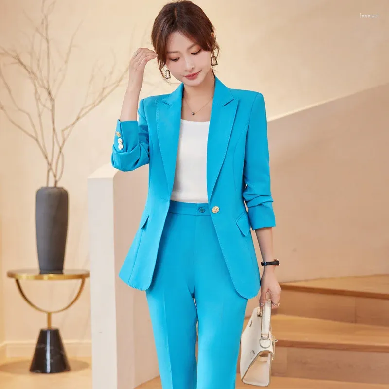 レディースツーピースパンツユニフォームデザインパンツスーツフォーマル女性ビジネスワークウェアスーツプロのオフィススタイルとジャケットコート