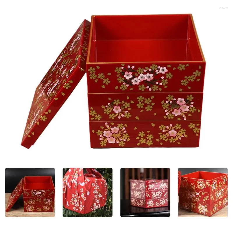 Servis japansk sushi box tre-skikts fodral magstil container dekor bärbart medium